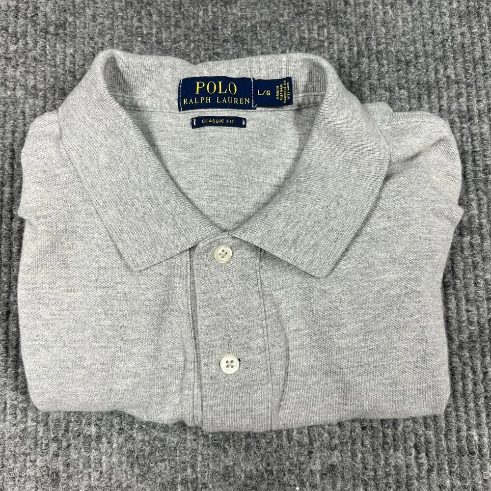 Polo Ralph Lauren Mens Large Classic Fit Grey Pullover Golf‎ Sports Black Pony